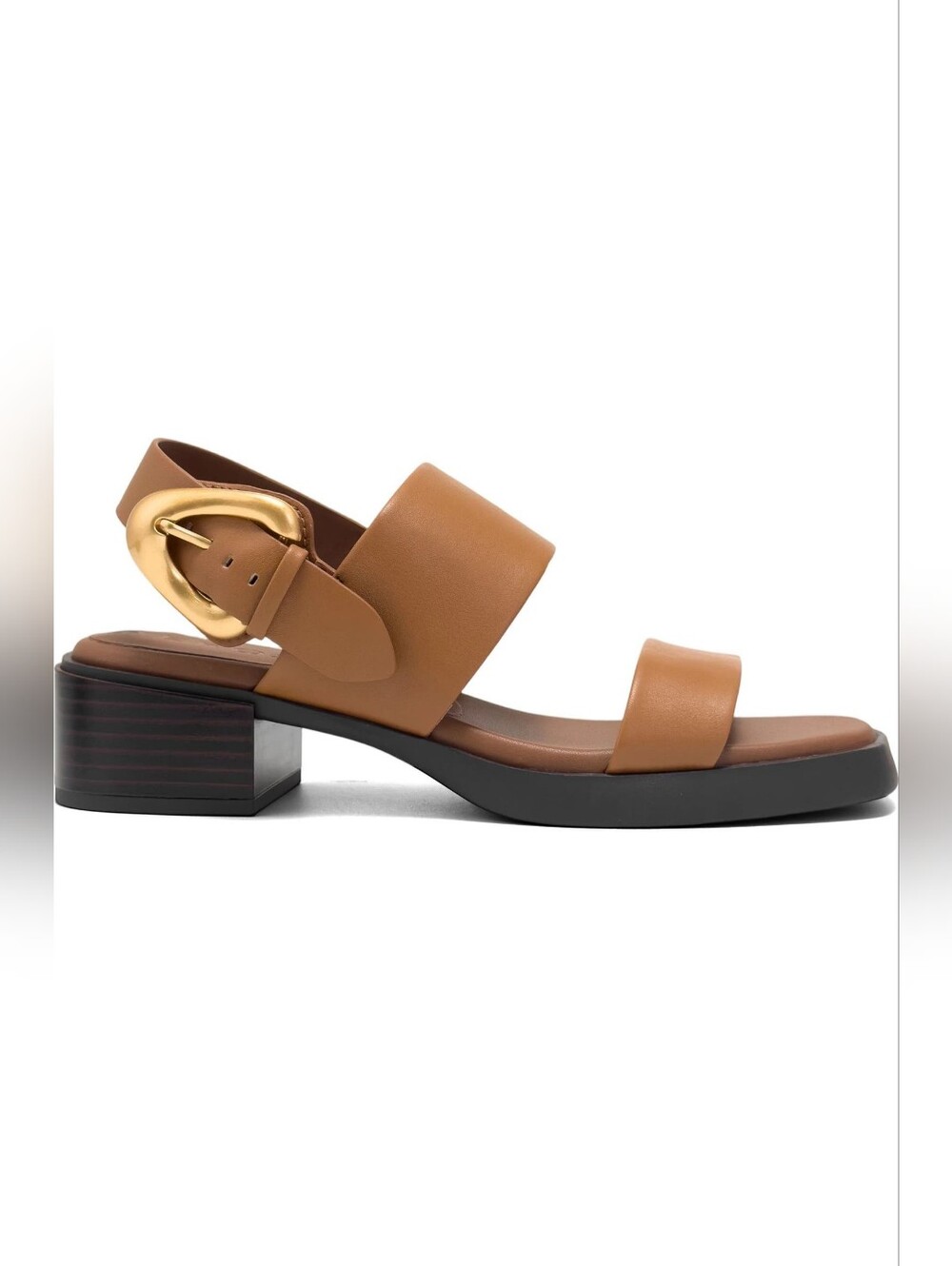 NWOT Aerosoles Heel Sandals in Tan with Gold Buckle 7 1/2